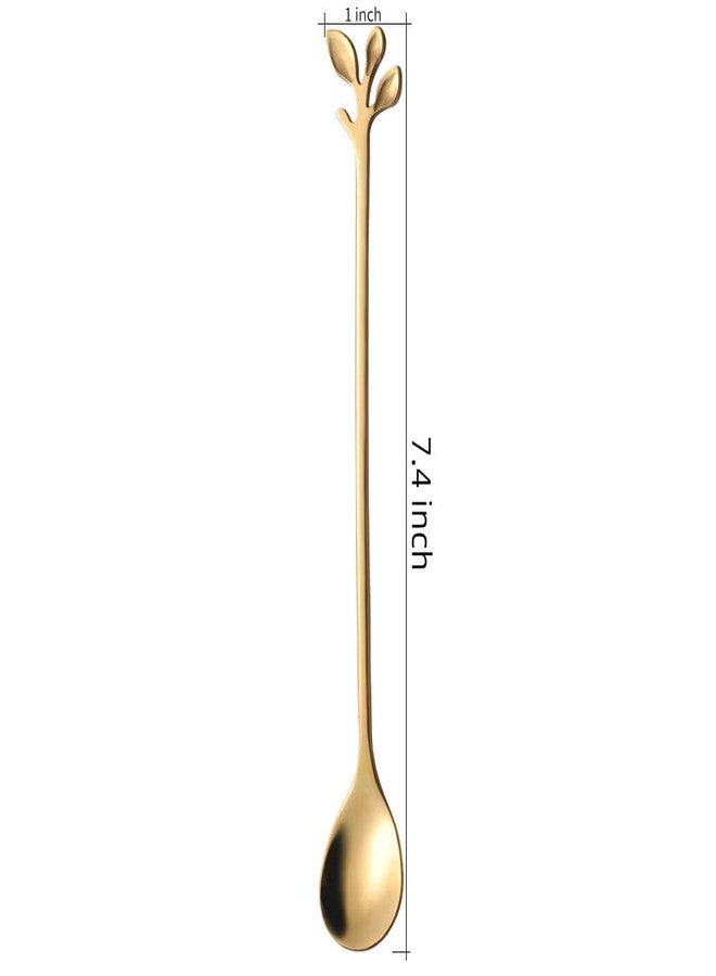 AnSaw 6-Piece Elegant Gold Leaf Long Handle Teaspoons - 7.4" Stainless Steel Stir Spoons for Coffee & Tea, Perfect for Mixing & Stirring - Image 2