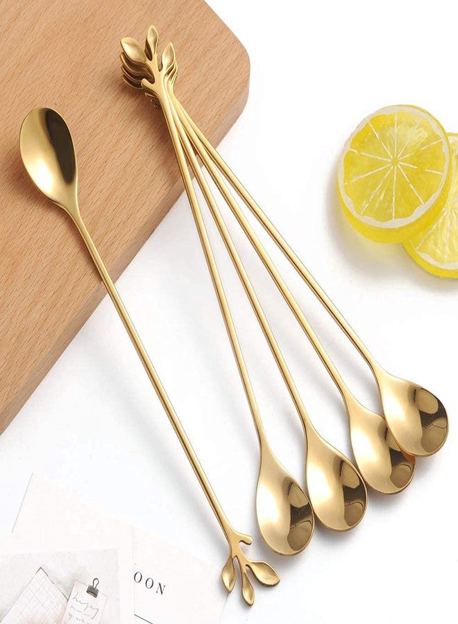 AnSaw 6-Piece Elegant Gold Leaf Long Handle Teaspoons - 7.4" Stainless Steel Stir Spoons for Coffee & Tea, Perfect for Mixing & Stirring - Image 5