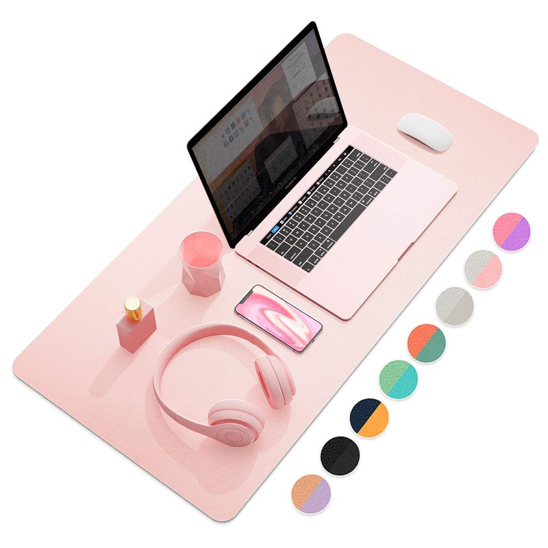 YSAGi Multifunctional Office Desk Pad, Ultra Thin Waterproof PU Leather Desk Mat, Dual Use Desk Writing Mat for Office/Home (35.4" x 17", Pink) - Image 1