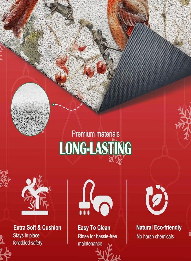 KBRCT Winter Cardinal Christmas Door Mat Outdoor Indoor Entrance Entryway, Rustic Red Bird Holly Berries Christmas Doormat Inside Outside, Xmas Winter Bird Welcome Mats for Front Door, 17x30 Inch - Image 3