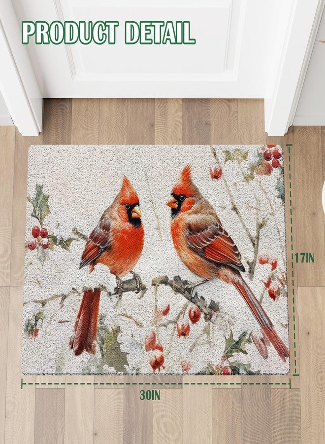KBRCT Winter Cardinal Christmas Door Mat Outdoor Indoor Entrance Entryway, Rustic Red Bird Holly Berries Christmas Doormat Inside Outside, Xmas Winter Bird Welcome Mats for Front Door, 17x30 Inch - Image 2
