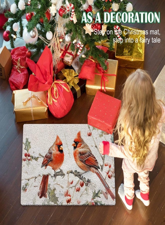 KBRCT Winter Cardinal Christmas Door Mat Outdoor Indoor Entrance Entryway, Rustic Red Bird Holly Berries Christmas Doormat Inside Outside, Xmas Winter Bird Welcome Mats for Front Door, 17x30 Inch - Image 5