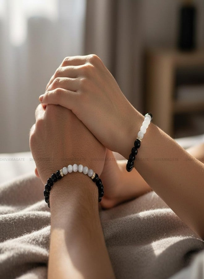 SHIVAMAGATE SHIVAM AGATE Selenite Black Tourmaline Healing Bracelet For Both Men & Women 8 mm Beads Size. Unisex Stretchable, Reiki Black Tourmaline With Selenite Bracelet Naturally Energized Fengshui Stretchable - Image 5