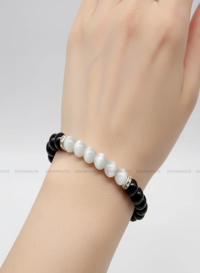 SHIVAMAGATE SHIVAM AGATE Selenite Black Tourmaline Healing Bracelet For Both Men & Women 8 mm Beads Size. Unisex Stretchable, Reiki Black Tourmaline With Selenite Bracelet Naturally Energized Fengshui Stretchable - Image 4