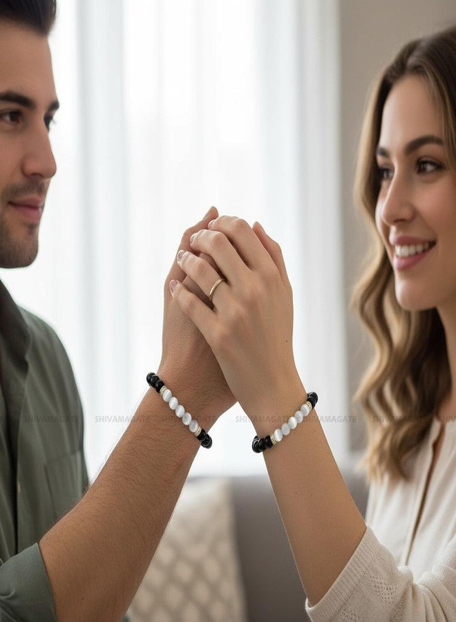 SHIVAMAGATE SHIVAM AGATE Selenite Black Tourmaline Healing Bracelet For Both Men & Women 8 mm Beads Size. Unisex Stretchable, Reiki Black Tourmaline With Selenite Bracelet Naturally Energized Fengshui Stretchable - Image 2