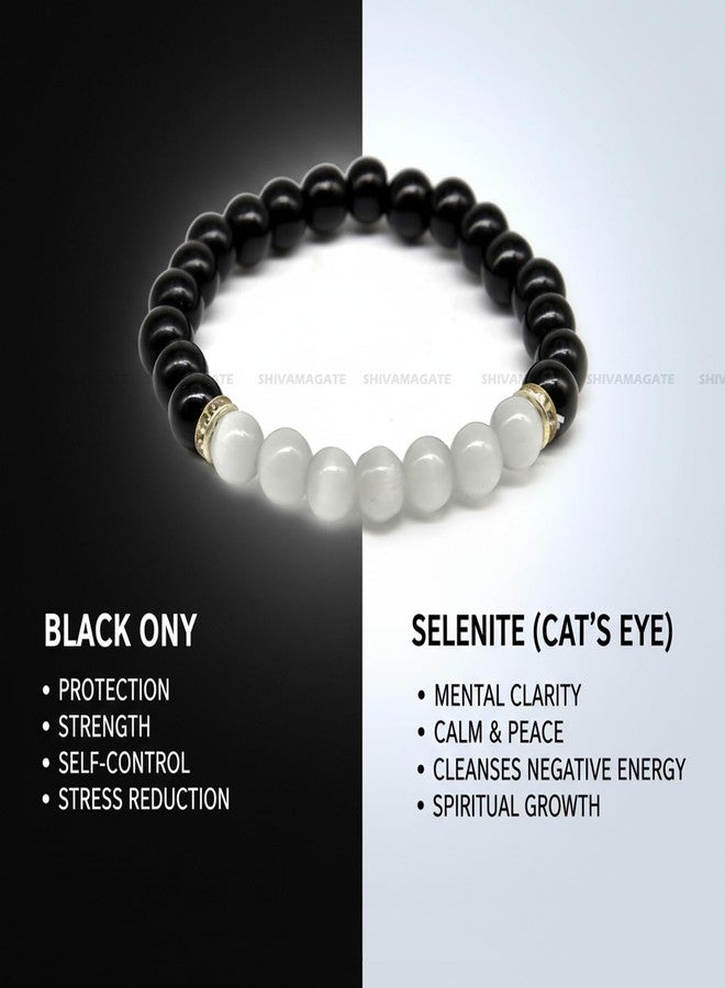 SHIVAMAGATE SHIVAM AGATE Selenite Black Tourmaline Healing Bracelet For Both Men & Women 8 mm Beads Size. Unisex Stretchable, Reiki Black Tourmaline With Selenite Bracelet Naturally Energized Fengshui Stretchable - Image 3