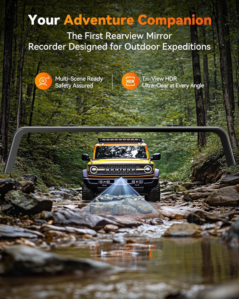 WOLFBOX G900 Tripro 4K Mirror Dash Cam with STARVIS 2 Night Vision, 3 Channel Recording, 256GB Card & GPS - Image 3