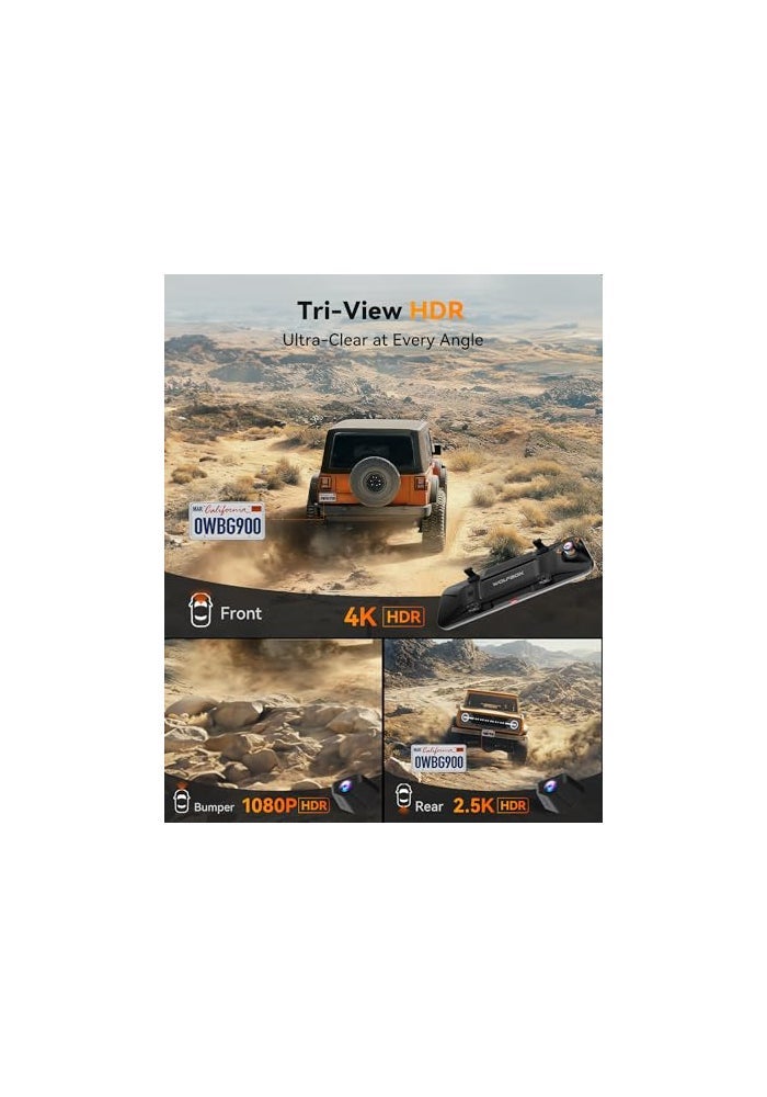 WOLFBOX كاميرا مرآة السيارة WOLFBOX G900 Tripro 4K مع رؤية ليلية STARVIS 2، تسجيل 3 قنوات، بطاقة 256GB و GPS - Image 3