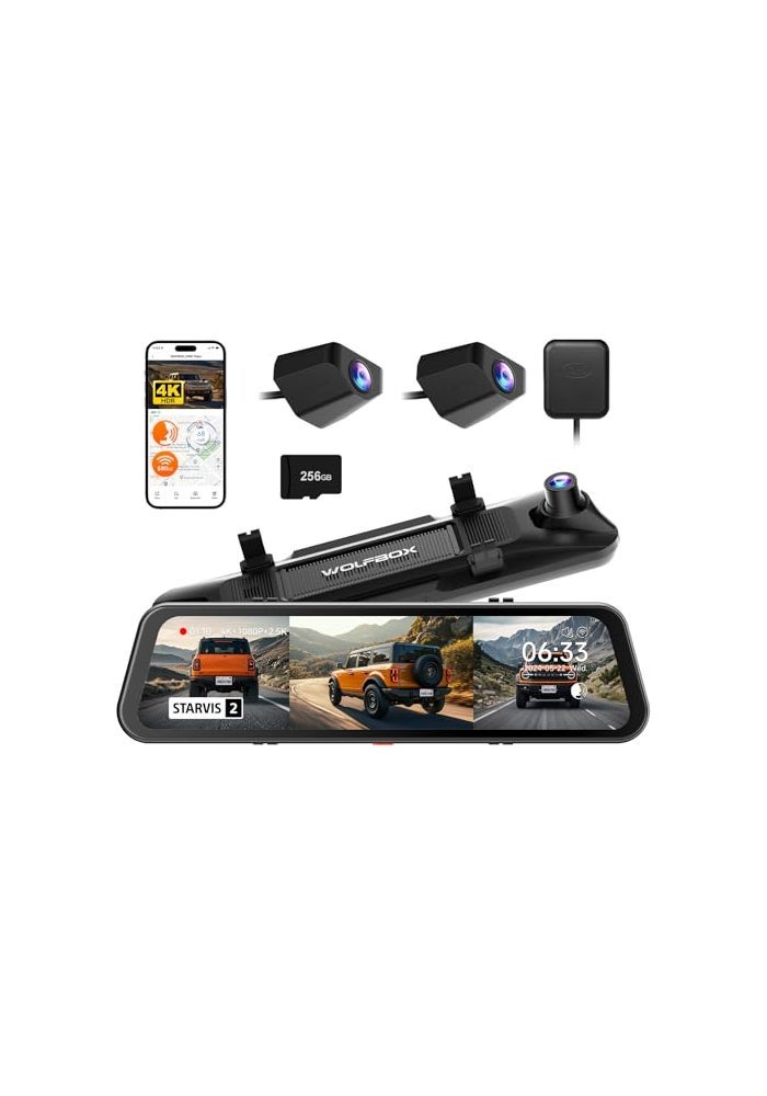 WOLFBOX كاميرا مرآة السيارة WOLFBOX G900 Tripro 4K مع رؤية ليلية STARVIS 2، تسجيل 3 قنوات، بطاقة 256GB و GPS - Image 1