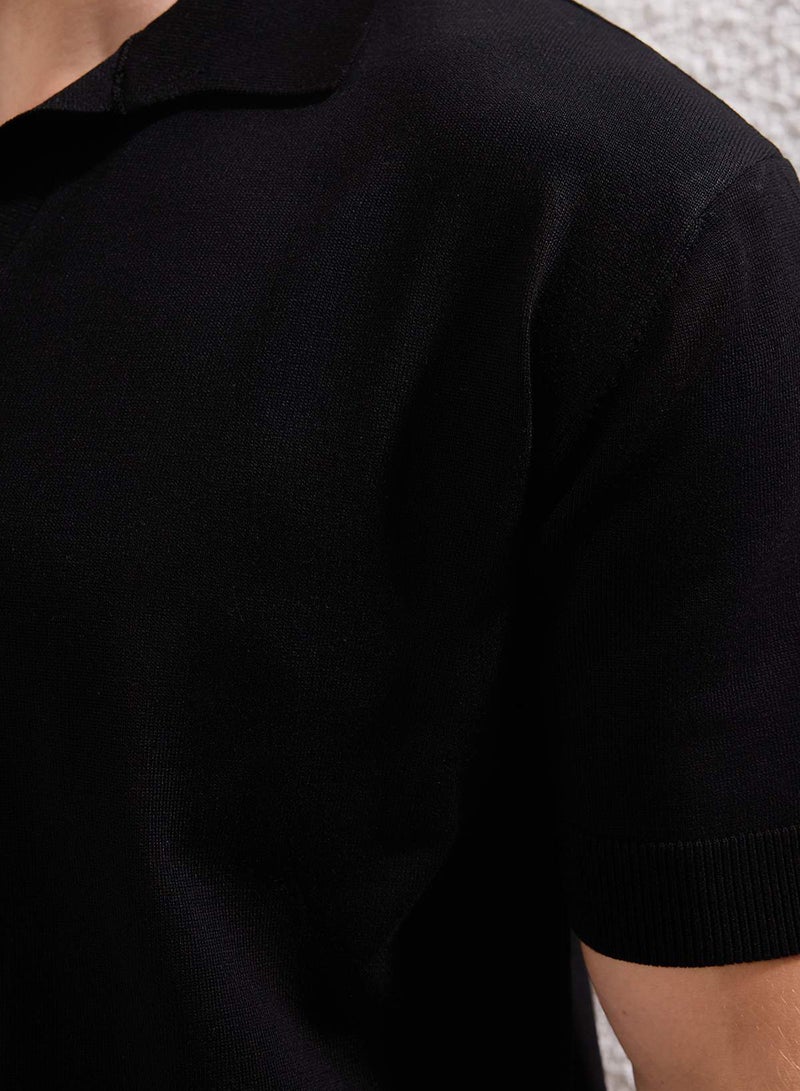 trendyol Black Regular/Normal Cut Plain Polo Neck T-Shirt Tmnss25Po00008 - Image 3