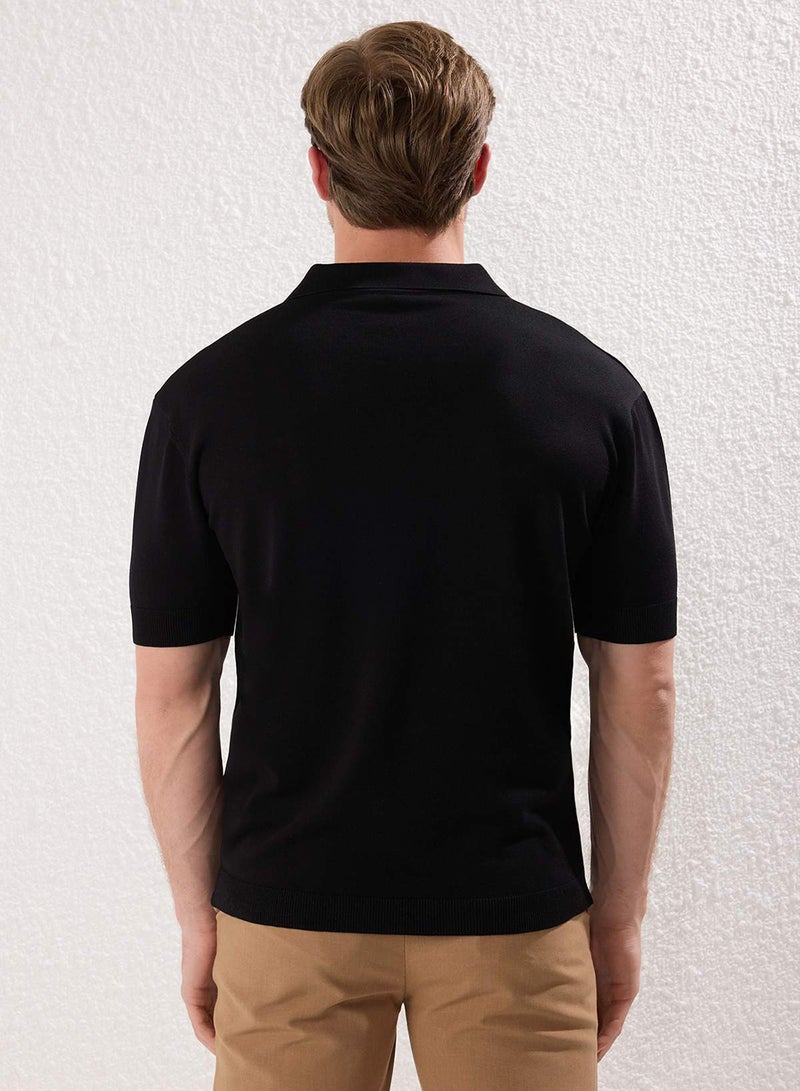 trendyol Black Regular/Normal Cut Plain Polo Neck T-Shirt Tmnss25Po00008 - Image 4