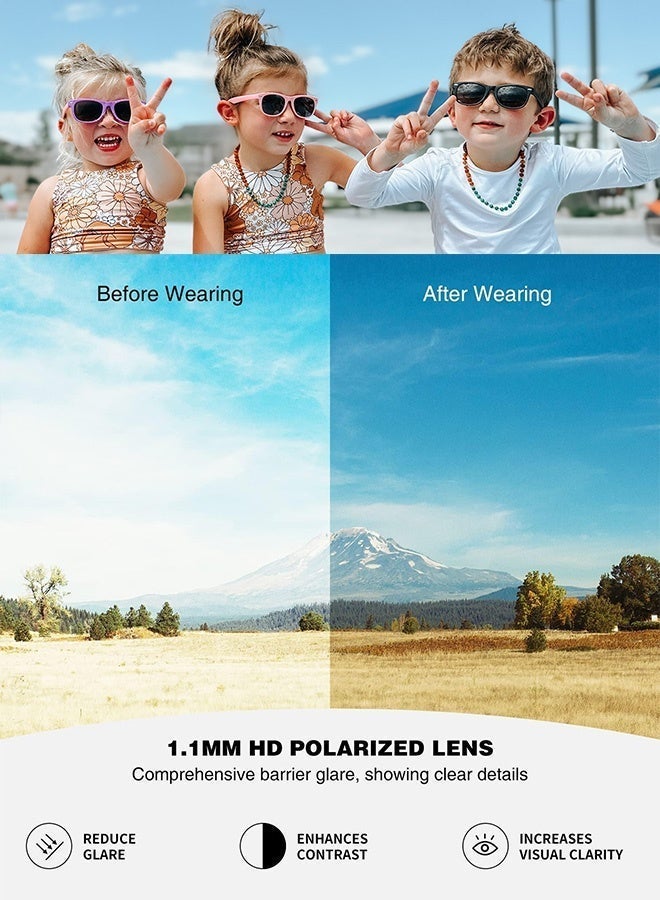 CIKJUK Polarized Kids Sunglasses Boys Girls Rubber Frame Children Sun Glasses Flexible TPEE Sunglass Toddler Sun Glas for Kid Eyewear Age 3-12 Black - Image 2