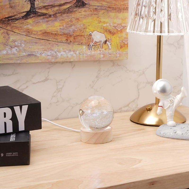 HASTHIP 3D Solar System Crystal Ball Night Light, 7 Colors Change Glass Ball Lamp with LED Light Wooden Base, Solar System Lamp for Bedroom Home Decor, Birthday Astronomy Space Gifts for Kids Friend - Image 5
