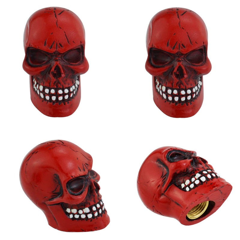 Abfer Skull Tire Wheel Air Cap Valve Stem Covers Car Decorative Accessories Fit Most Vehicle Truck Motorcycles Bikes, Red - Image 5