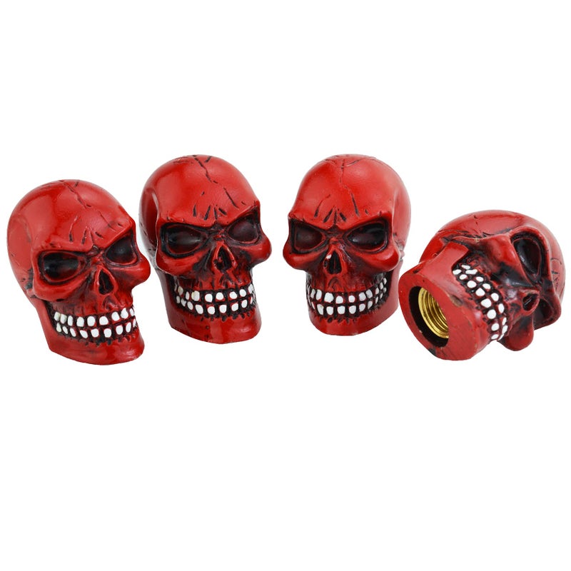 Abfer Skull Tire Wheel Air Cap Valve Stem Covers Car Decorative Accessories Fit Most Vehicle Truck Motorcycles Bikes, Red - Image 4