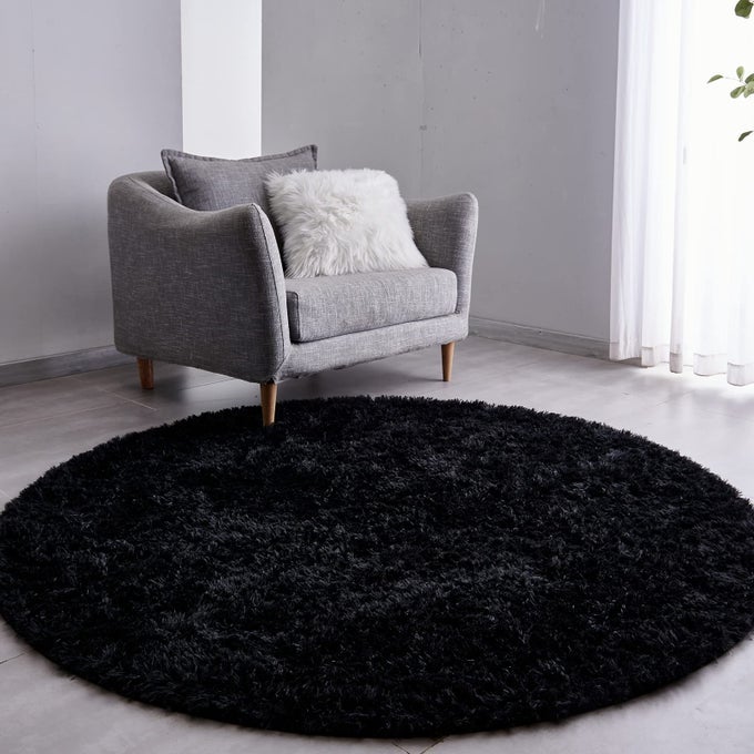 BLACK ROUND RUG ULTRASOFT PLUSH MODERN 5X5 CIRCLE AREA RUG FOR KIDS BEDROOM FLUFFY SHAG CIRCULAR RUG FOR NURSERY ROOM NONSLIP HOME DECOR CUTE BLACK CARPET FOR TEENS ROOM