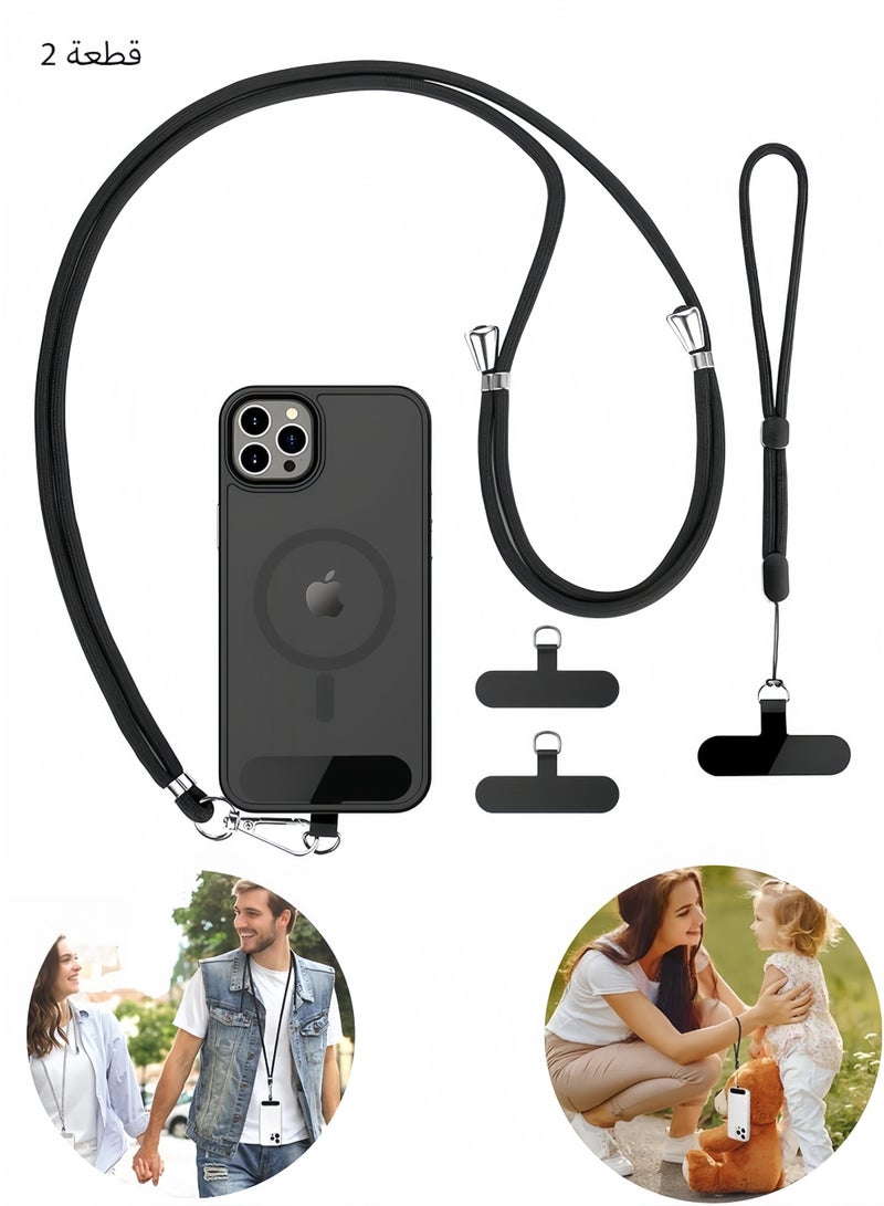 Angola Panda 2-Piece Phone Lanyard, Universal Crossbody Phone Lanyard, Multi-Purpose Nylon Patch, Adjustable Shoulder and Neck Straps, Compatible with Most Smartphones, Two Lengths (Black) - Image 1