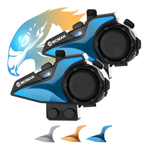 MOMAN Motorcycle Intercom Headset, Moman H2E Eagle-Like Communication System with Dual Chips for Audio Multitasking HiFi Sound/Music Sharing/FM/AI Voice (2Pack), Motorcycle-Intercom-Helmet-Headset-Headphone - Image 1