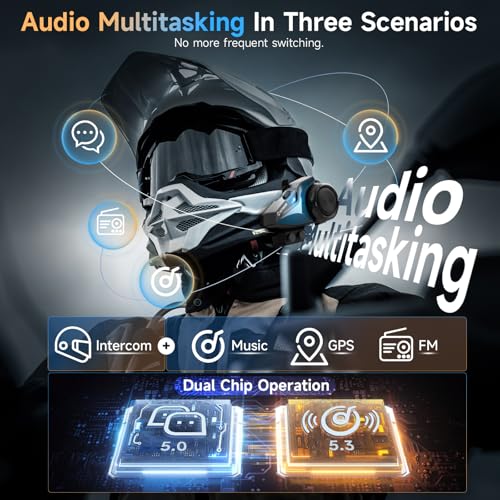 MOMAN Motorcycle Intercom Headset, Moman H2E Eagle-Like Communication System with Dual Chips for Audio Multitasking HiFi Sound/Music Sharing/FM/AI Voice (2Pack), Motorcycle-Intercom-Helmet-Headset-Headphone - Image 2