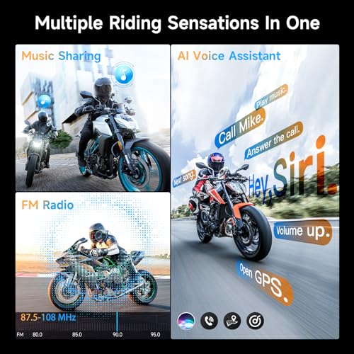 MOMAN Motorcycle Intercom Headset, Moman H2E Eagle-Like Communication System with Dual Chips for Audio Multitasking HiFi Sound/Music Sharing/FM/AI Voice (2Pack), Motorcycle-Intercom-Helmet-Headset-Headphone - Image 5