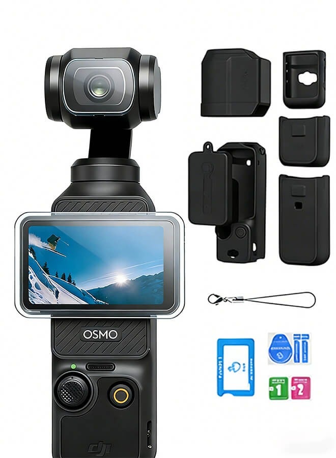Bliszaar DJI OSMO Pocket 3 Accessory Kit, Silicone Protective Case Cover, Tempered Glass Screen Protector, Lens Protector - Image 1