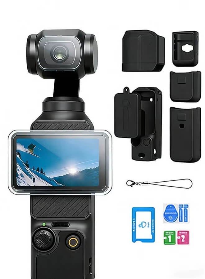 بليزار DJI OSMO Pocket 3 مجموعة ملحقات، غطاء واقي من السيليكون، زجاج مقوى حامي الشاشة، حامي العدسة - Image 1