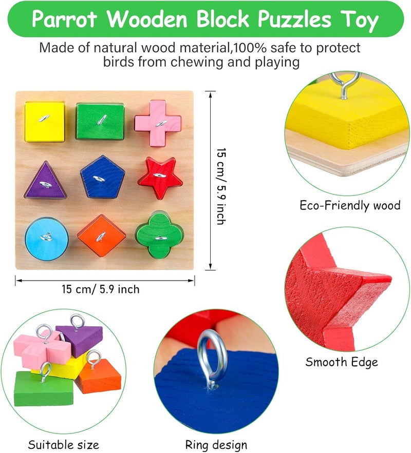 Skylety Chemical free 6 Pieces Bird Training Toys Parrot Intelligence Toy Parrot Wooden Block Puzzles Toy Stacking Rings Toy Mini Parrot Skateboard Nuts and Bolts Bird Toy Bell Balls for Budgie Parakeet Cockatiel Macaw Wide range usage design - Image 3