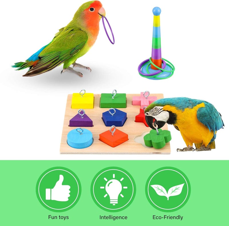 Skylety Chemical free 6 Pieces Bird Training Toys Parrot Intelligence Toy Parrot Wooden Block Puzzles Toy Stacking Rings Toy Mini Parrot Skateboard Nuts and Bolts Bird Toy Bell Balls for Budgie Parakeet Cockatiel Macaw Wide range usage design - Image 4