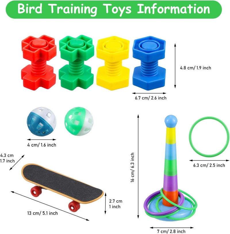 Skylety Chemical free 6 Pieces Bird Training Toys Parrot Intelligence Toy Parrot Wooden Block Puzzles Toy Stacking Rings Toy Mini Parrot Skateboard Nuts and Bolts Bird Toy Bell Balls for Budgie Parakeet Cockatiel Macaw Wide range usage design - Image 2