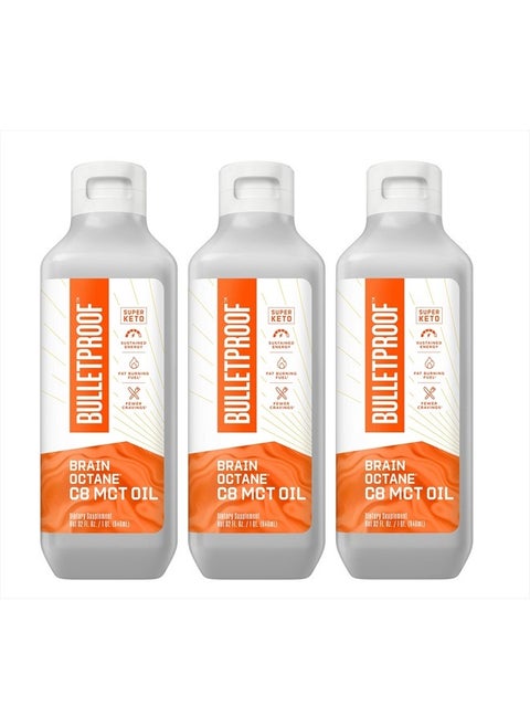 Brain Octane C8 MCT Oil, 32 Ounces (Pack of 3), Keto Supplement for Sustained Energy and Fewer Cravings