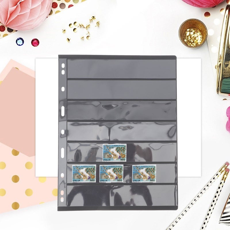 📦 صفحات ألبوم طوابع وجيوب عملات بتصميم سبعة صفوف مثالية للهواة والعائلات والأصدقاء باللون الأسود - Image 2