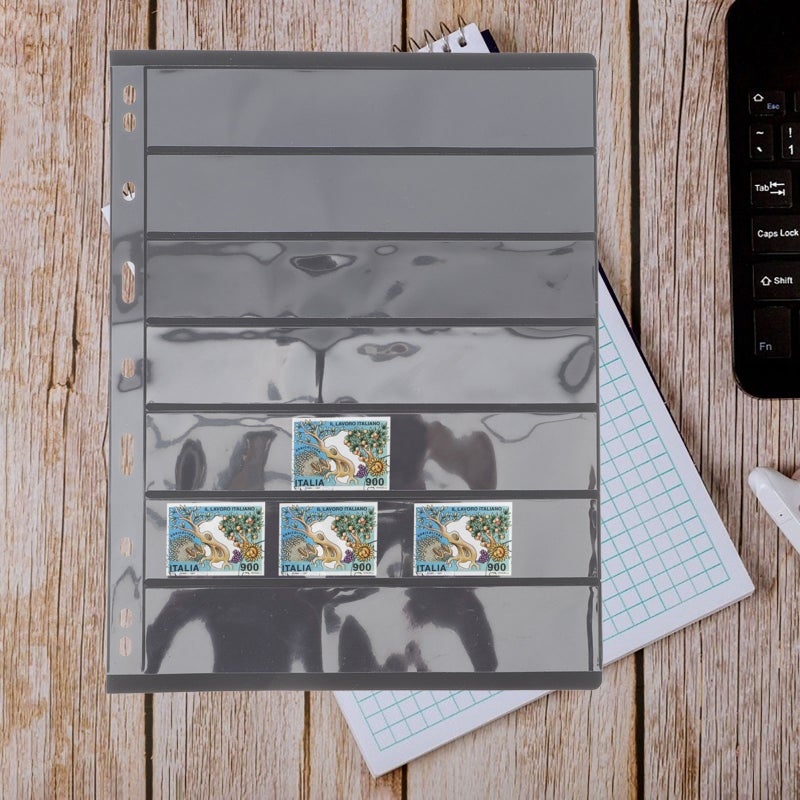 📦 صفحات ألبوم طوابع وجيوب عملات بتصميم سبعة صفوف مثالية للهواة والعائلات والأصدقاء باللون الأسود - Image 4