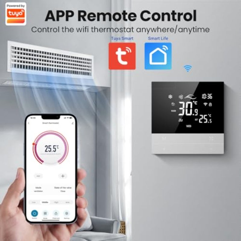 Smart Thermostat Tuya Wifi Thermostat for HVAC Central AC, Smart AC Controller, 2 Pipe, Smart Life App Remote Control, Works with Alexa and Google Home 240V - Image 2