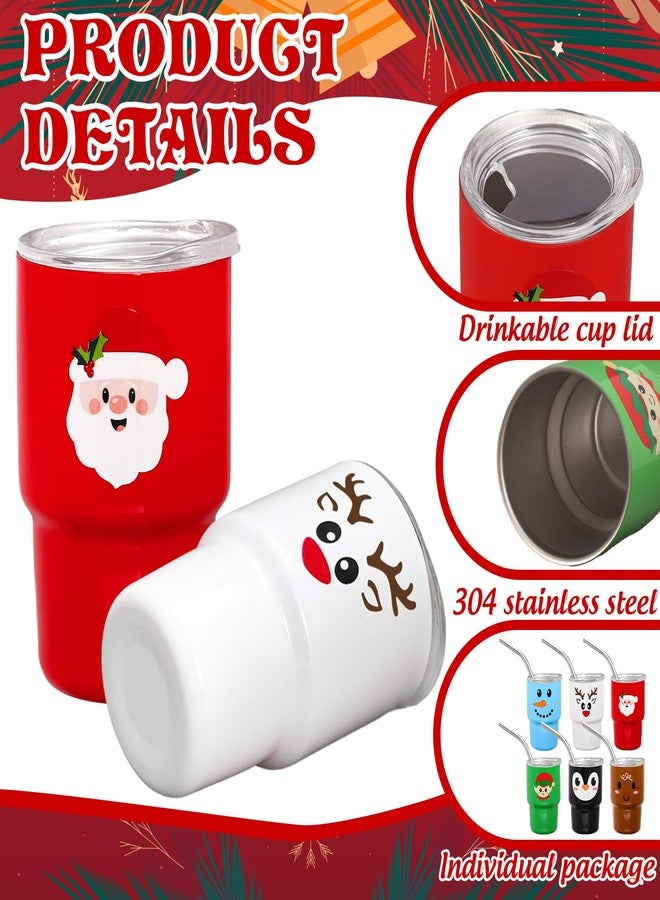 وولاين مجموعة أكواب صغيرة من والين، 6 قطع، مع أغطية وماصات، سعة 3 أونصات، مصنوعة من الفولاذ المقاوم للصدأ، بتصميم شخصيات كرتونية لعيد الميلاد، مثالية للمشروبات المثلجة، والشوكولاتة الساخنة، والكوكتيلات، وهدايا الحفلات. - Image 3