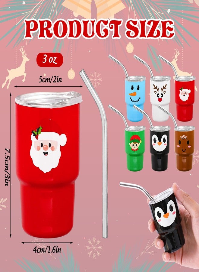 وولاين مجموعة أكواب صغيرة من والين، 6 قطع، مع أغطية وماصات، سعة 3 أونصات، مصنوعة من الفولاذ المقاوم للصدأ، بتصميم شخصيات كرتونية لعيد الميلاد، مثالية للمشروبات المثلجة، والشوكولاتة الساخنة، والكوكتيلات، وهدايا الحفلات. - Image 2