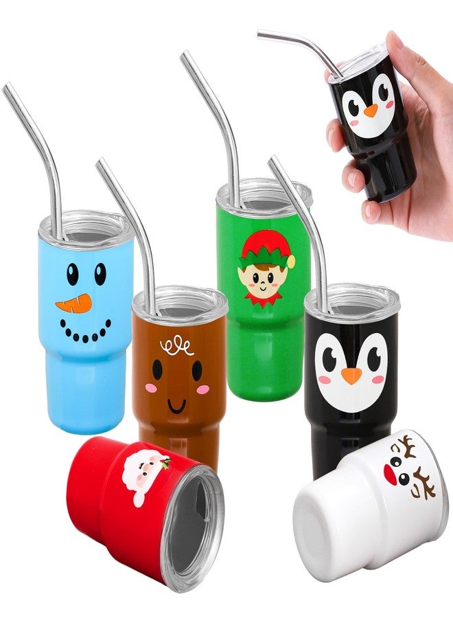 وولاين مجموعة أكواب صغيرة من والين، 6 قطع، مع أغطية وماصات، سعة 3 أونصات، مصنوعة من الفولاذ المقاوم للصدأ، بتصميم شخصيات كرتونية لعيد الميلاد، مثالية للمشروبات المثلجة، والشوكولاتة الساخنة، والكوكتيلات، وهدايا الحفلات. - Image 1