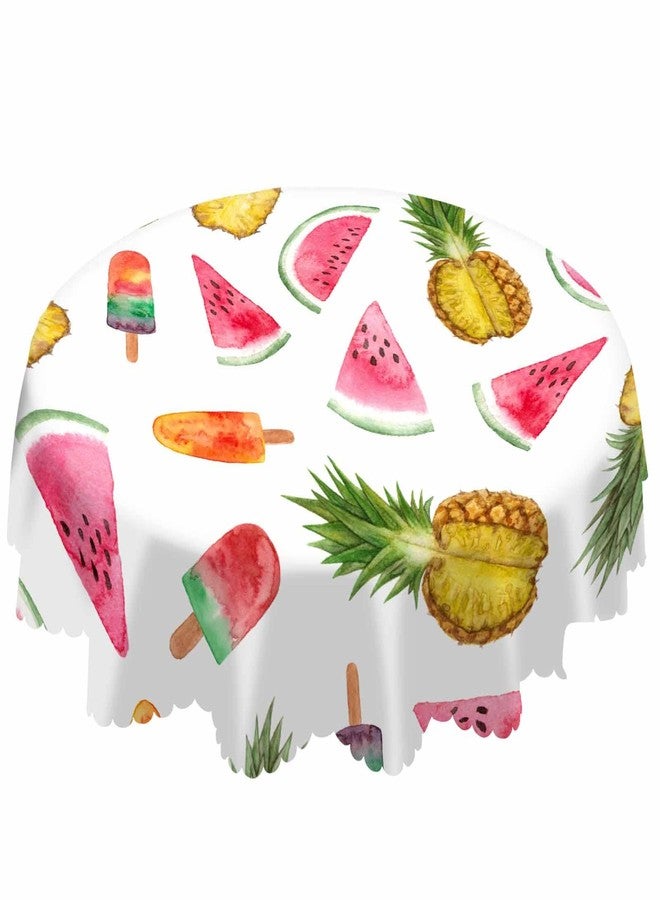 AOYEGO Tropical Fruit Table Cloth Pineapple Watermelon Popsicles Cool Sweet Summer Watercolor Round Tablecloth 60 Inch for Dining Room, Party, Banquet - Image 1