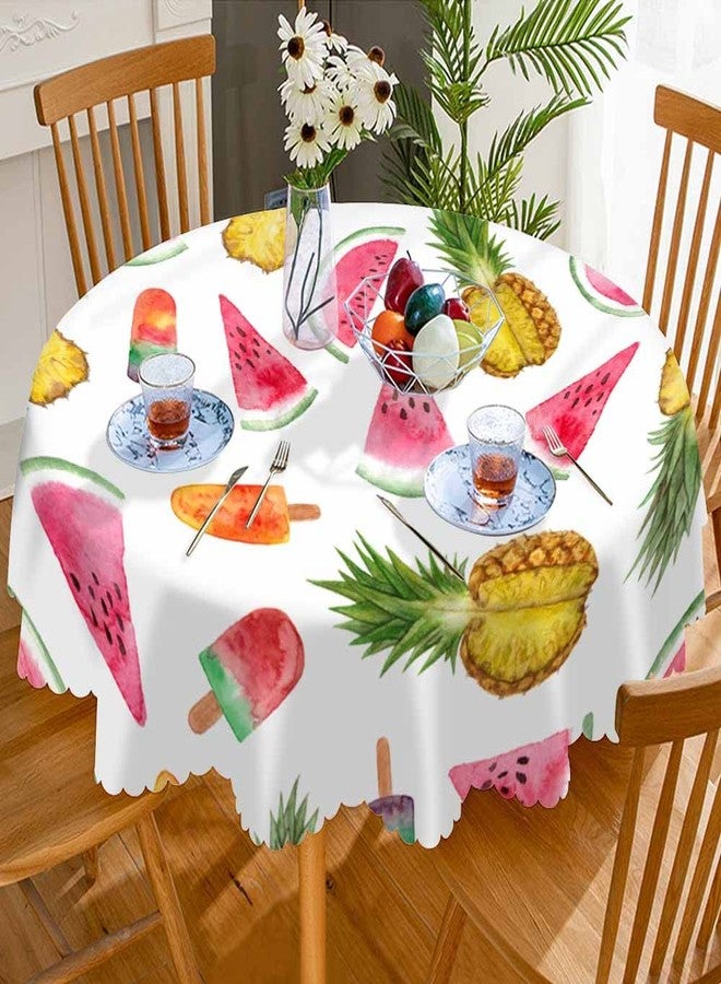 AOYEGO Tropical Fruit Table Cloth Pineapple Watermelon Popsicles Cool Sweet Summer Watercolor Round Tablecloth 60 Inch for Dining Room, Party, Banquet - Image 3