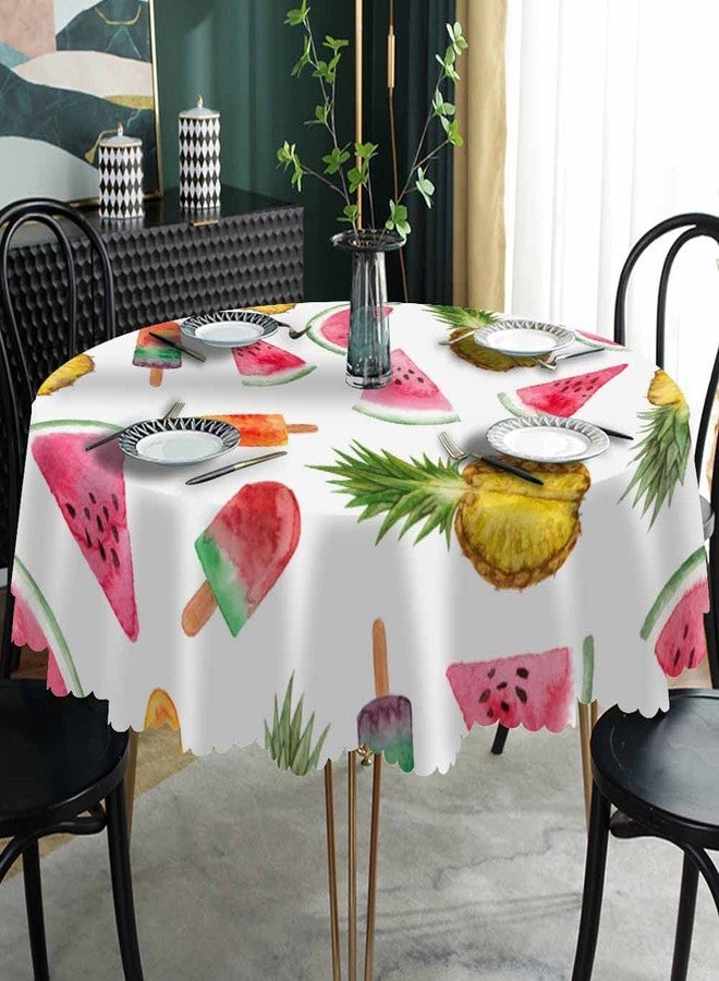 AOYEGO Tropical Fruit Table Cloth Pineapple Watermelon Popsicles Cool Sweet Summer Watercolor Round Tablecloth 60 Inch for Dining Room, Party, Banquet - Image 2