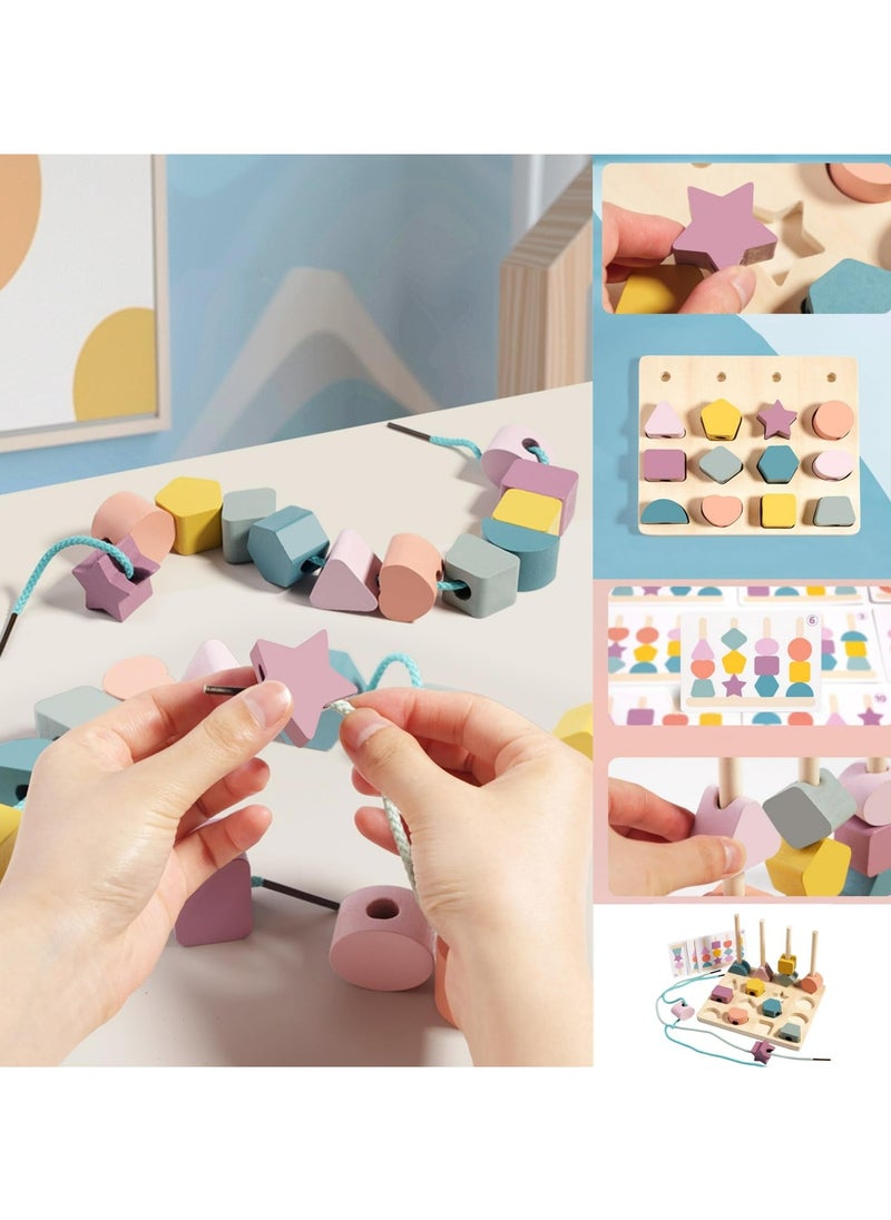 CMGTYYD 3 in 1 Wooden Color Sorting Stacking Toys, Montessori Wooden Beads Sequencing Toy Set, Stem Fine Motor Skills for Toddlers, Preschool Learning Toys Gifts for Kids Boy Girl Toddler  - Image 3