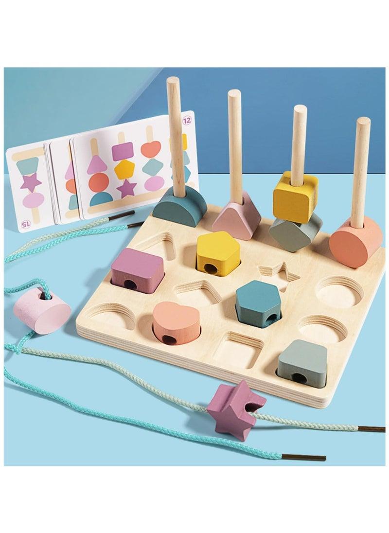 CMGTYYD 3 in 1 Wooden Color Sorting Stacking Toys, Montessori Wooden Beads Sequencing Toy Set, Stem Fine Motor Skills for Toddlers, Preschool Learning Toys Gifts for Kids Boy Girl Toddler  - Image 4