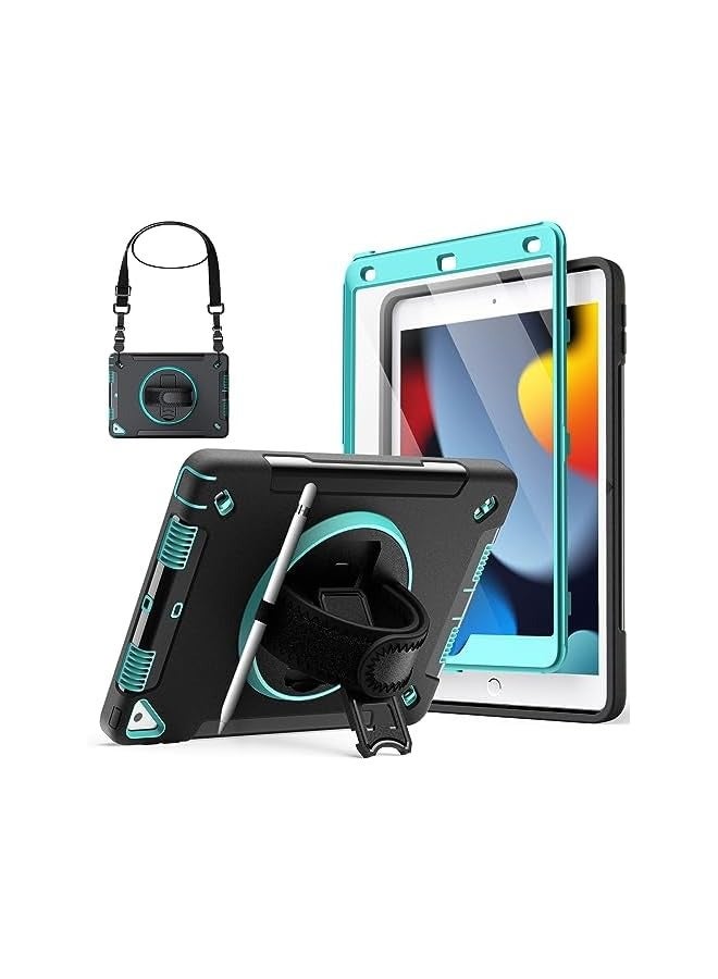 Jetech Case for iPad 10.2-Inch (9th/8th/7th Generation, 2021/2020/2019) with Built-in Screen Protector, Protective Shockproof Rugged Tablet Cover, 360° Rotating Hand Strap Stand (Blue) - Image 1