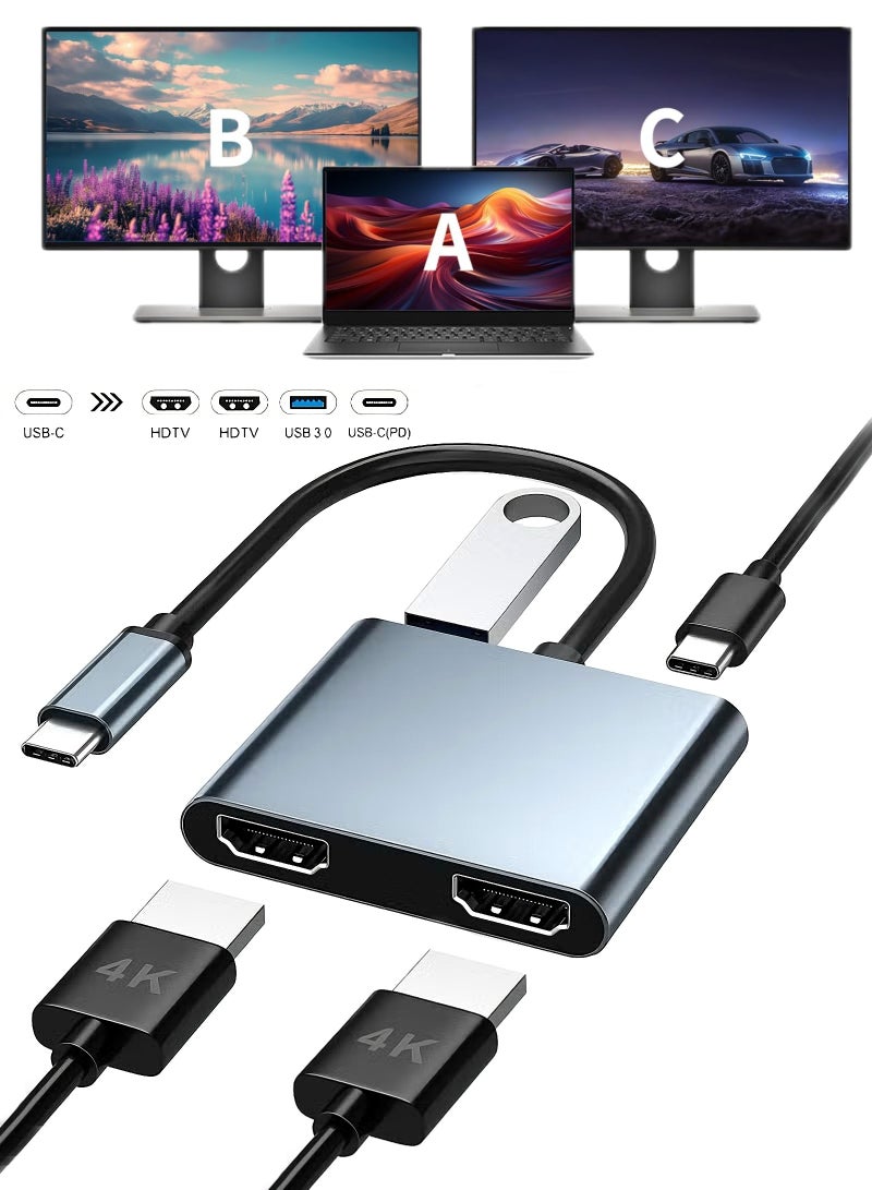 USB C to Dual HDTV Adapter, Fophmo 4K@60Hz HDTV Splitter Extend Display for Dual Monitors, macOS Only Allows Mirror Mode - Image 1