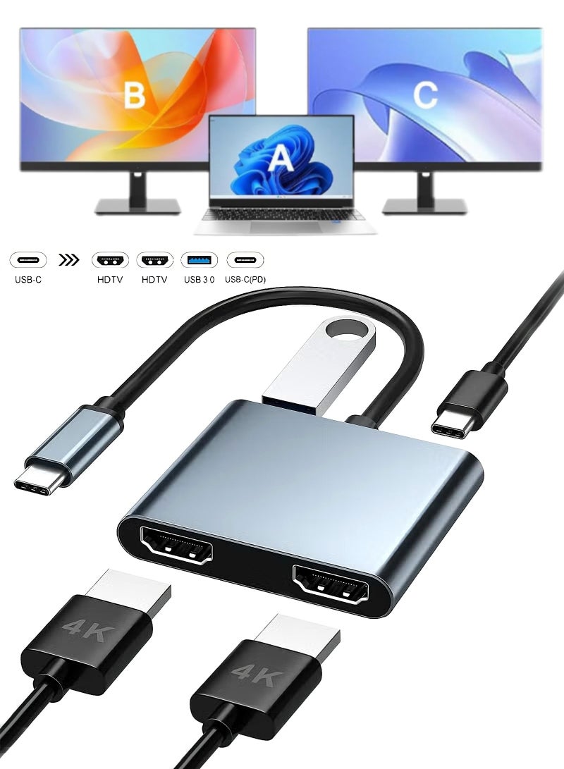 LR Nexus USB C to Dual HDTV Adapter,  4K@60Hz HDTV Splitter Extend Display for Dual Monitors, macOS Only Allows Mirror Mode - Image 1