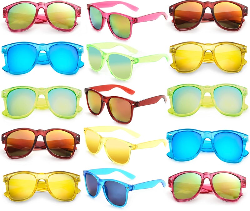 Fsmiling Mens Sunglasses Bulk Classic Sunglasses Pack Cheap Shades Glasses Cool Eyewear Set for Women-15Pack,Translucent Color - Image 1