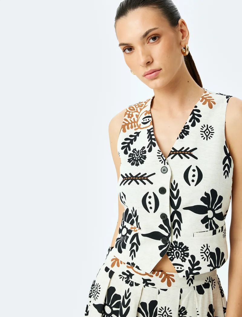كوتون Ethnic Patterned Crop Vest