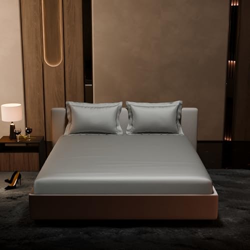 Stoa Paris 300TC UltraSatin Double Bedsheet Set, 10” Drop Fitted Bedsheet with 2 Pillow Covers, Hypoallergenic, Wrinkle Free, Aesthetic Bedding, Home Decor, Gift, Date Night - Harbour Mist Grey - Image 2
