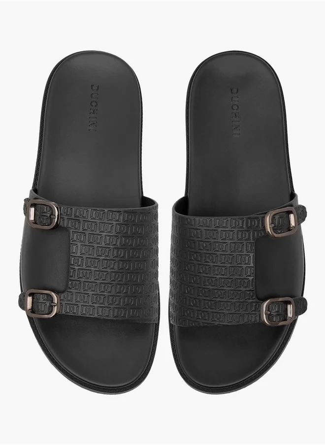 DUCHINI Men's Monogram Embossed Slip-On Comfort Sandals