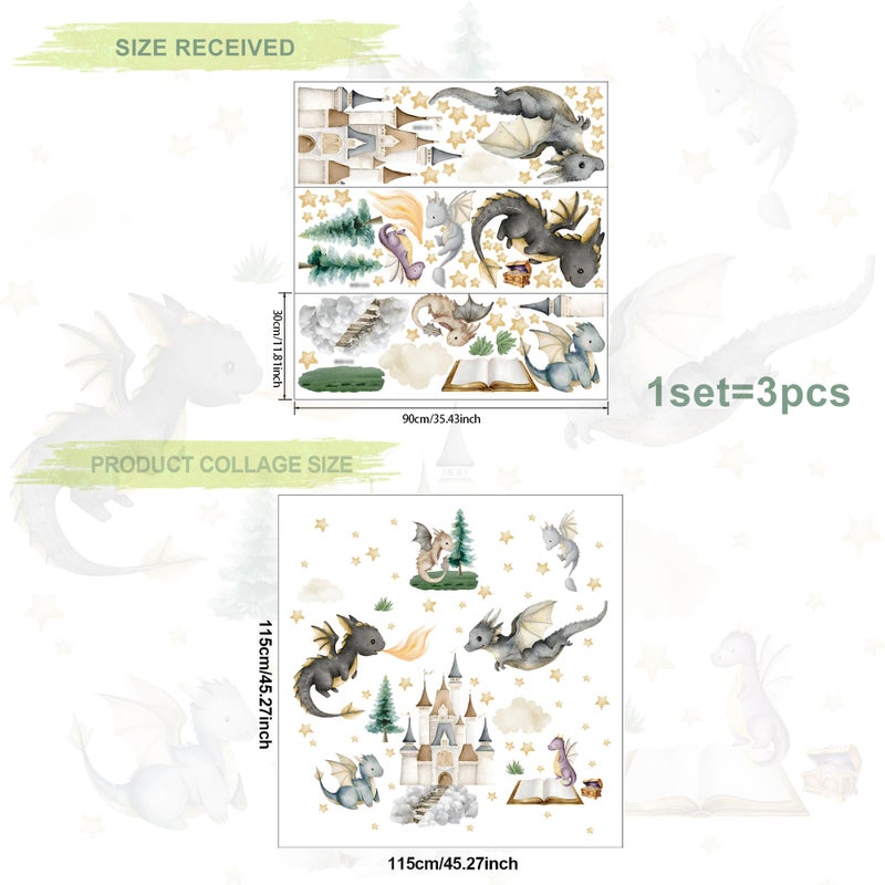 Ladinimo Dragon Wall Stickers,Peel and Stick Colorful Flying Dragon,Castles, White Clouds, Stars.Tree Self-Adhesive Muralï¼ŒRemovable Wall Sticker for Living Room Baby Nursery Kids Room Wall Decor (Multicolored) - Image 3