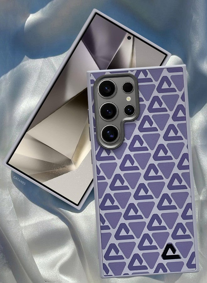 CATANES (for Samsung Galaxy S24 Ultra) Case Leather Back Cover Triangle Pattern Shockproof Protective Phone Case Purple - Image 1